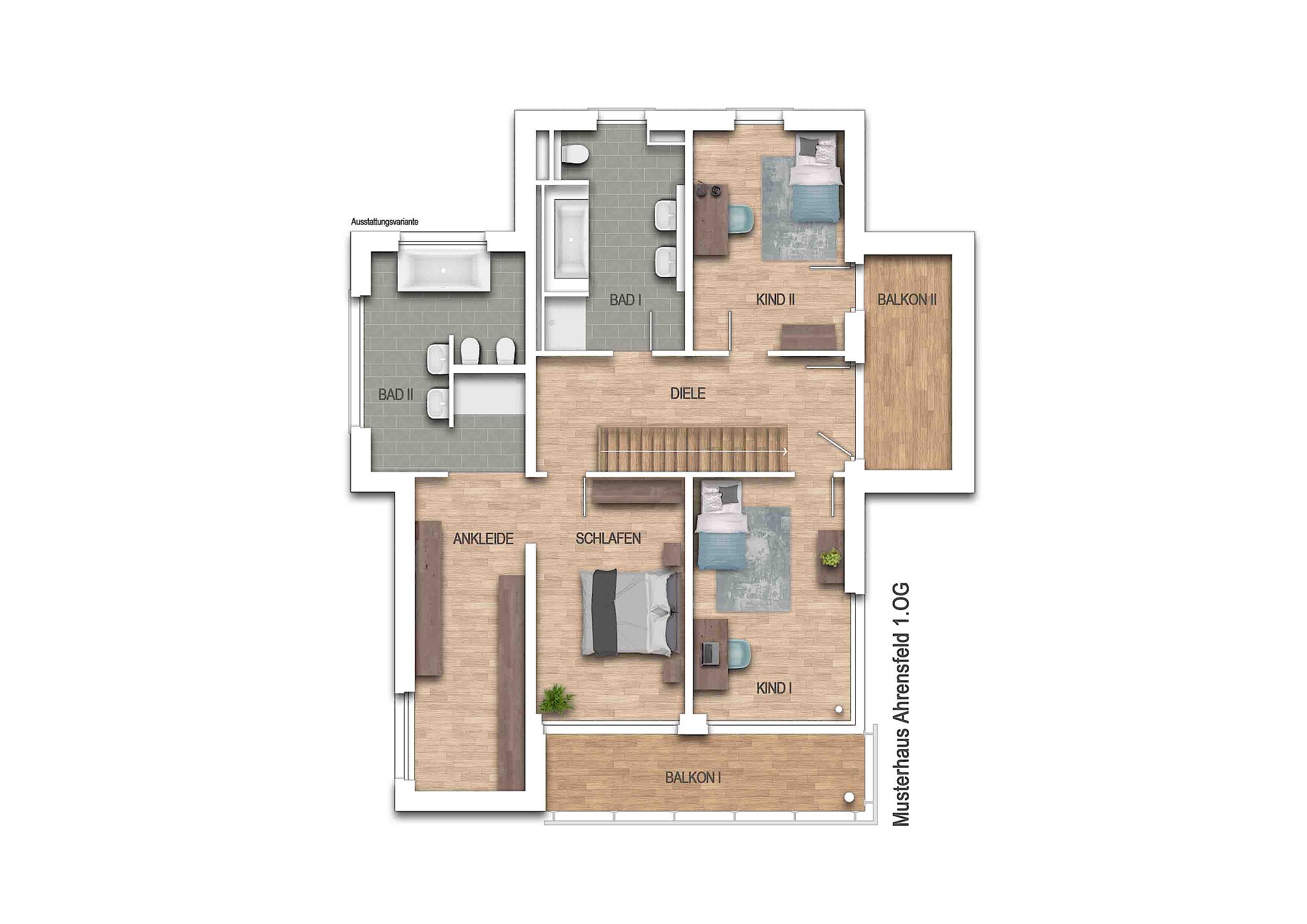 Grundriss 1.OG des Musterhauses Ahrensfelde.